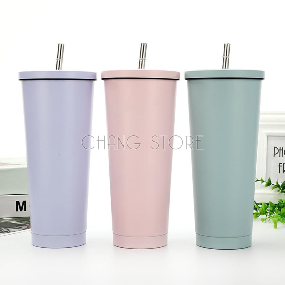 Ly giữ nhiệt inox không gỉ 500ml có ống hút, Cốc giữ nhiệt cách chân không chống chảy mồ hôi cao cấp