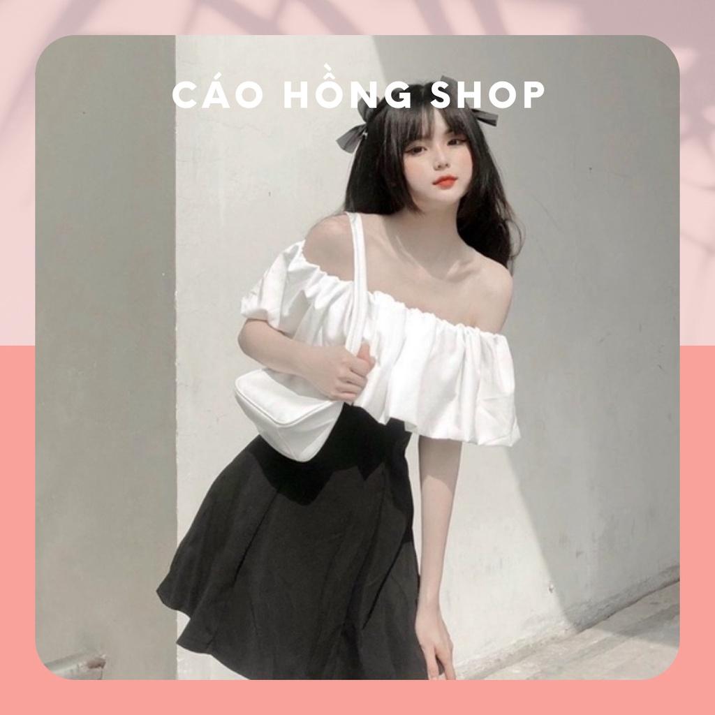 Váy bẹt vai bèo ngực trắng.