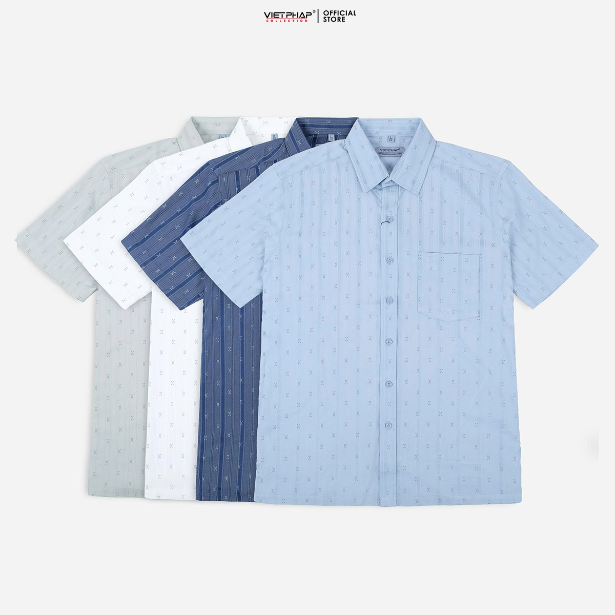 Áo Sơ Mi Nam Ngắn Tay VIỆT PHÁP Form Luxury Chất Cotton Lụa lịch lãm, sang trọng 9508