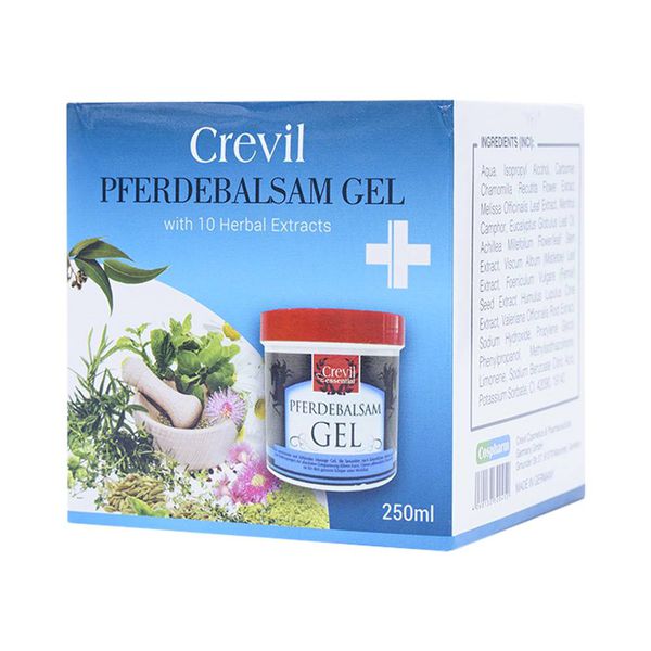 Gel giảm đau Crevil ESSENTIAL PFERDEBALSAM GEL tăng cường lưu thông máu, giảm đau nhức xương khớp, nhức mỏi cơ bắp, căng cơ 250ml