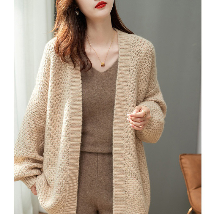 Áo khoác cardigan len nữ form rộng, len rệt tổ ong dày dặn ấm áp ArcticHunter, thời trang thương hiệu chính hãng - Be