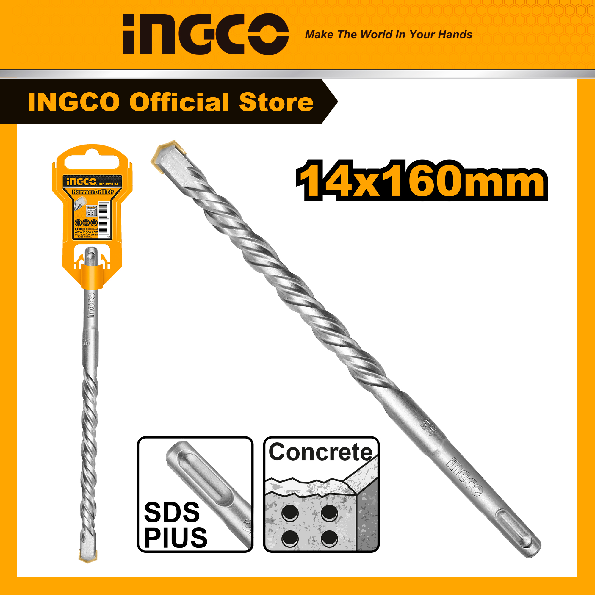 [CHÍNH HÃNG] Mũi khoan bê tông đuôi gài 14x160mm DBH1211401 INGCO