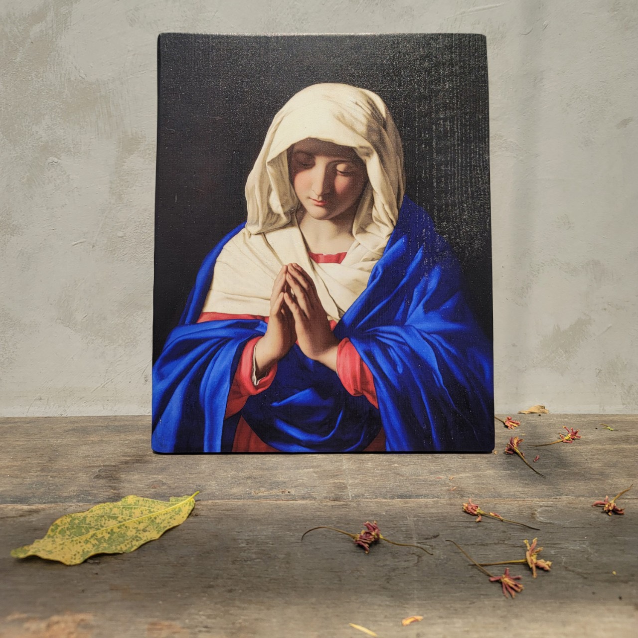 Tranh Đức Mẹ Maria Cầu Nguyện Bằng Gỗ, Tranh Công Giáo Gỗ Tự Nhiên Kích Thước Lớn 50x65cm