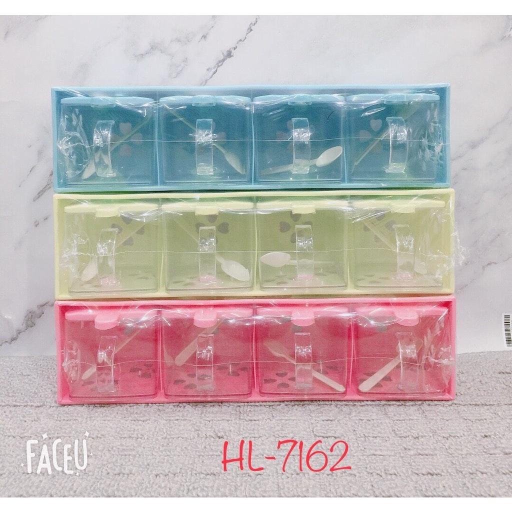 Bộ 4 hũ đựng gia vị 1 tầng bằng nhựa cao cấp có khay đỡ