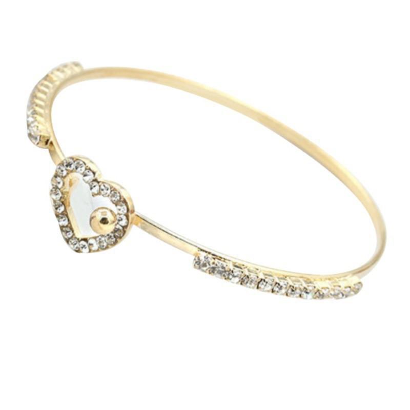 Vòng đeo tay kim loại mặt trái tim/cỏ ba lá đính đá phong cách Hàn Quốc