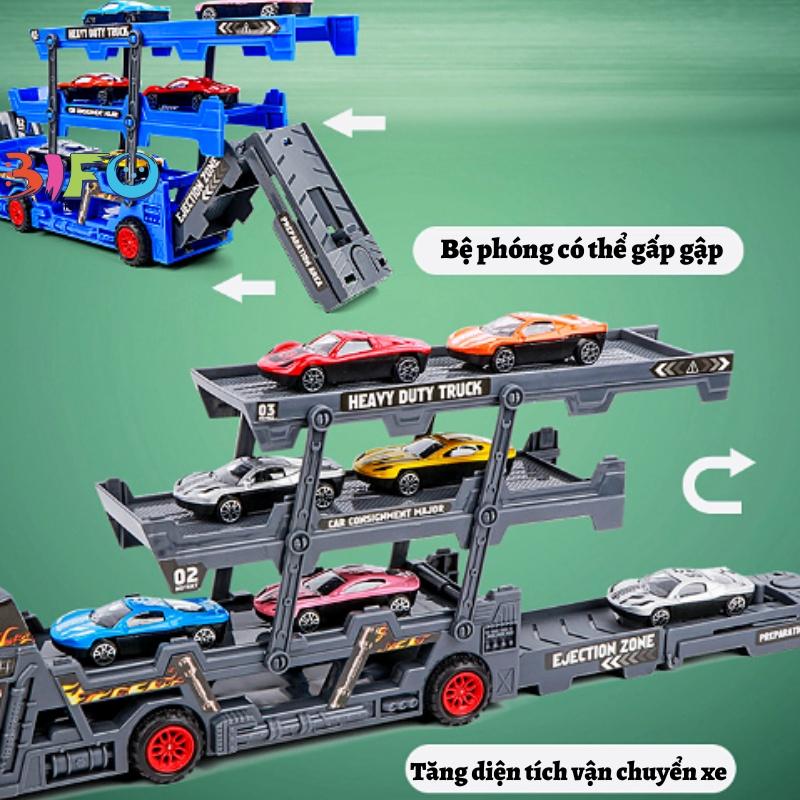 Đồ chơi xe container 3 tầng vận chuyển 8 xe hợp kim, ôtô đồ chơi, đồ chơi bé trai từ 2-6 tuổi