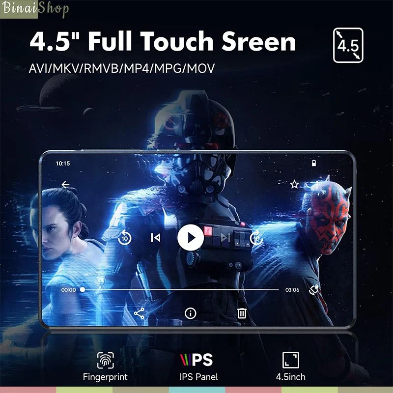 RUIZU M45 - Máy Nghe Nhạc Android 13 Màn Hình Cảm Ứng 4.5", Bluetooth 5.0, Wi-Fi, Hỗ Trợ Mở Rộng 1TB - Hàng Chính Hãng