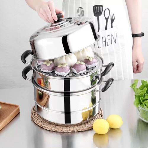 Nồi Hấp Inox Đa Năng 3 TẦNG 28CM Dùng Cho Cả Bếp Từ Và Bếp Ga