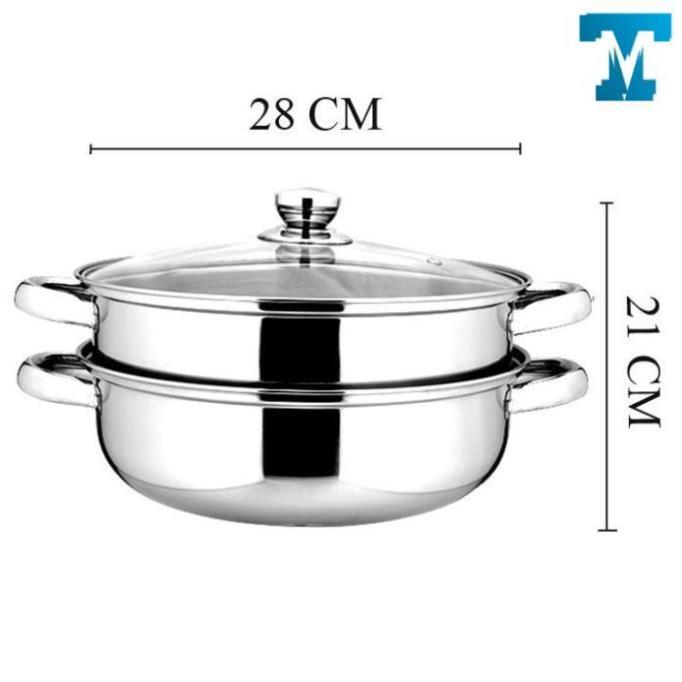Nồi Hấp Inox 2 Tầng NOX Cao Cấp Nắp Kính Fi 28 Cm Tiện Lợi Dễ Lau Chùi