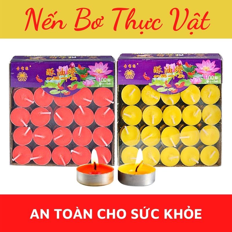 Nến bơ Tealight (hộp 100 viên), không khói không mùi an toan cho sức khỏe khi đốt, thành phần chính từ bơ thực vật.