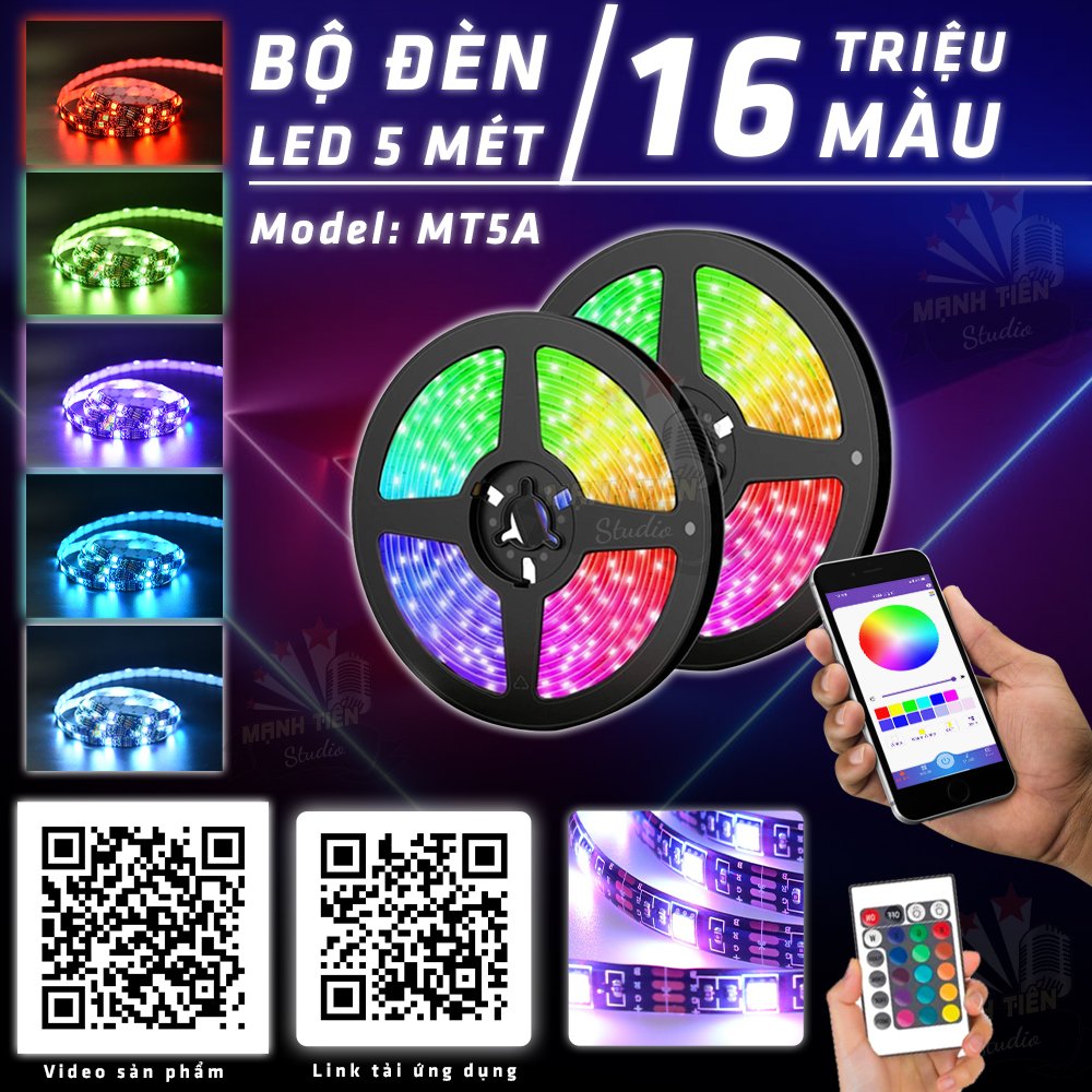 Cuộn dây đèn led điều khiển bằng app điện thoại 5050 Bluetooth nguồn usb led RGB (5m) 16 triệu màu sắc ,có nhiều chế độ - Hàng chính hãng