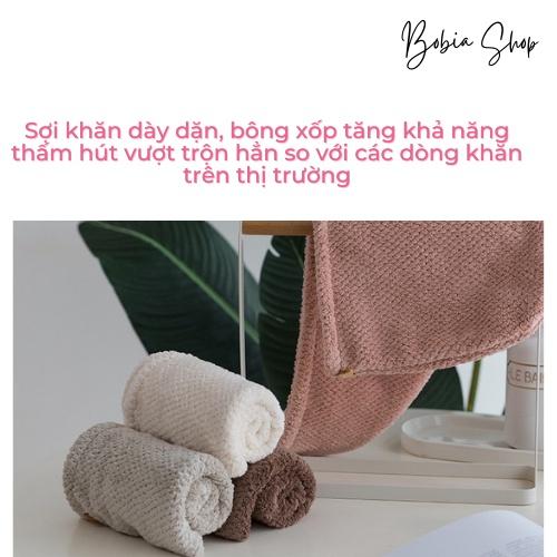 Khăn quấn tóc nhanh khô, Khăn ủ tóc siêu thấm hút Microfiber cao cấp, mềm mịn, bông xốp 2 cúc gấu dễ thương