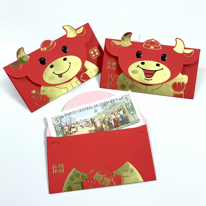 ( Mẫu 1) Set 6 bao lì xì con trâu 3D cute nhũ vàng 2021, dùng để đựng thiệp chúc, tiền lì xì, mừng tuổi dễ thương và ý nghĩa - TMT Collection.com - SP005089