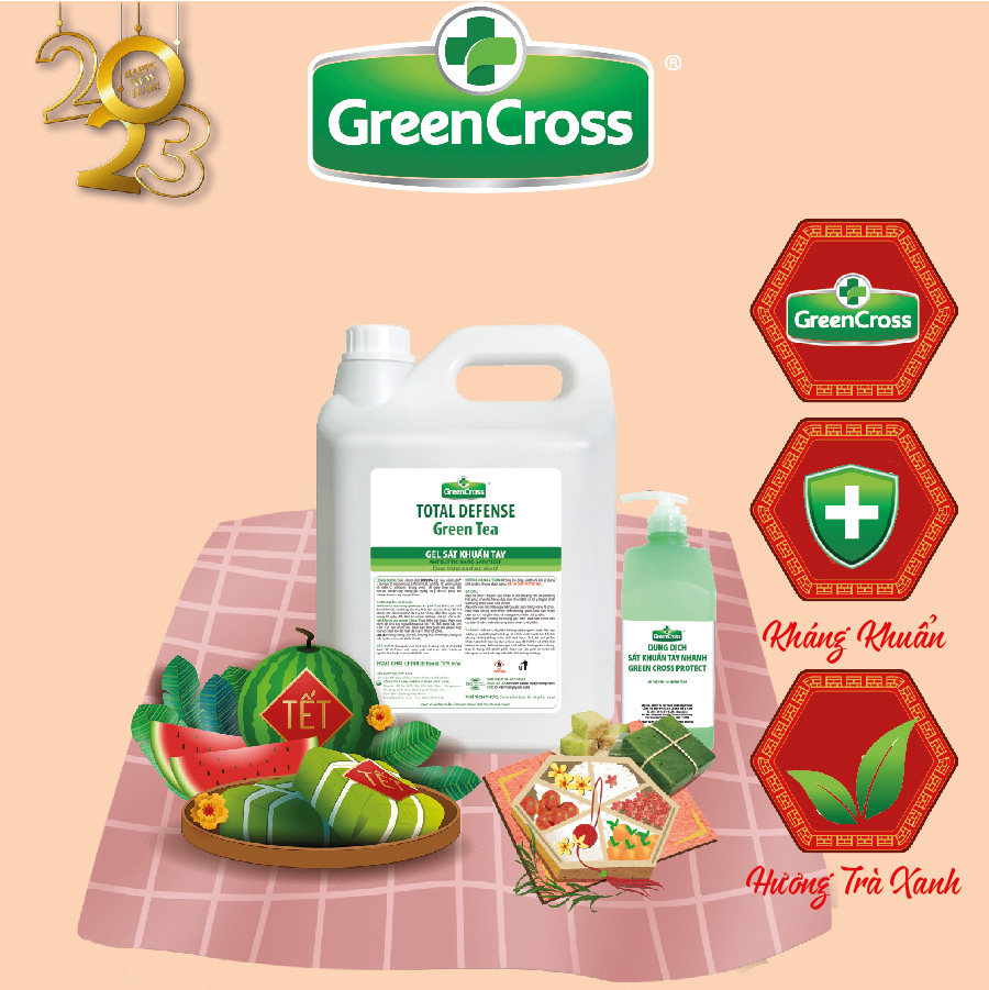 Gel sát khuẩn tay dùng trong gia dụng và y tế - GREEN CROSS TOTAL DEFENSE - Can 5 Lít Tặng thêm 1 chai sát khuẩn tay nhanh Green Cross Protect 500ml