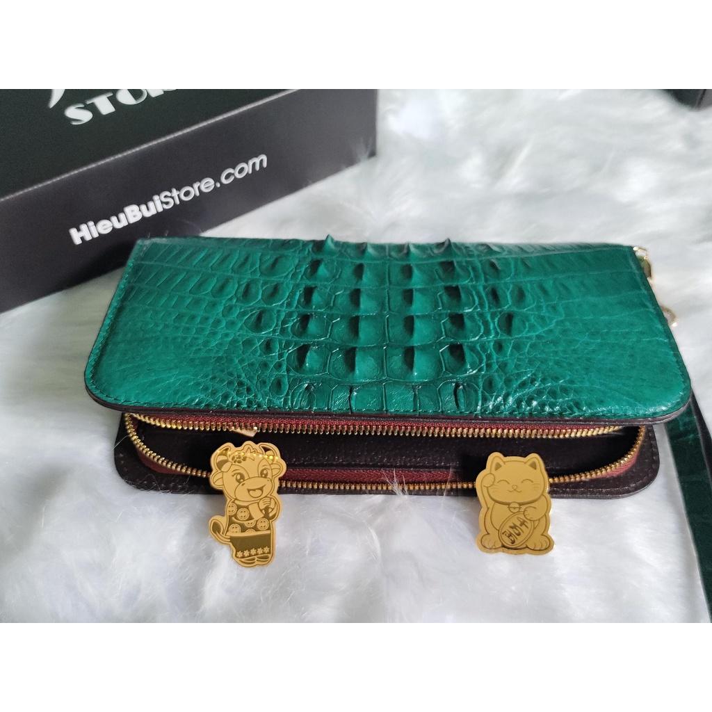 Ví Cầm Tay 1 Khóa Clutch Da Cá Sấu Cao Cấp Màu Xanh
