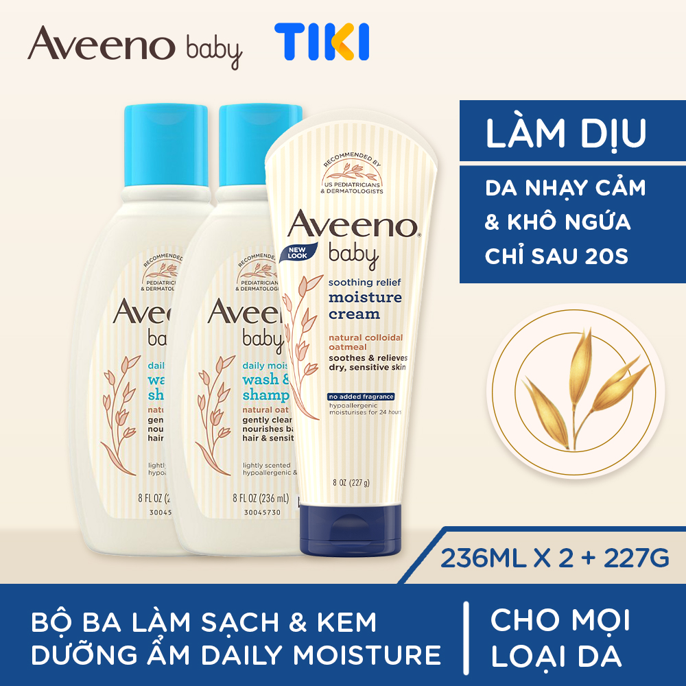 Bộ làm sạch & kem dưỡng ẩm cho bé da khô & nhạy cảm Aveeno Baby.