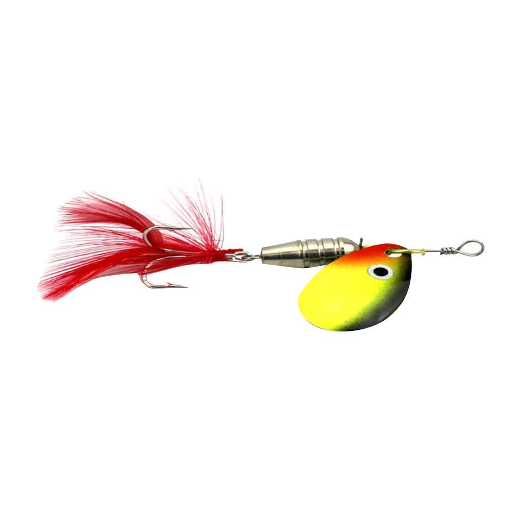 Spoon Fishing Lure Hard Metal Lure Spinnerbait Crankbait with Treble Hooks Bright Red Artificial Feathers