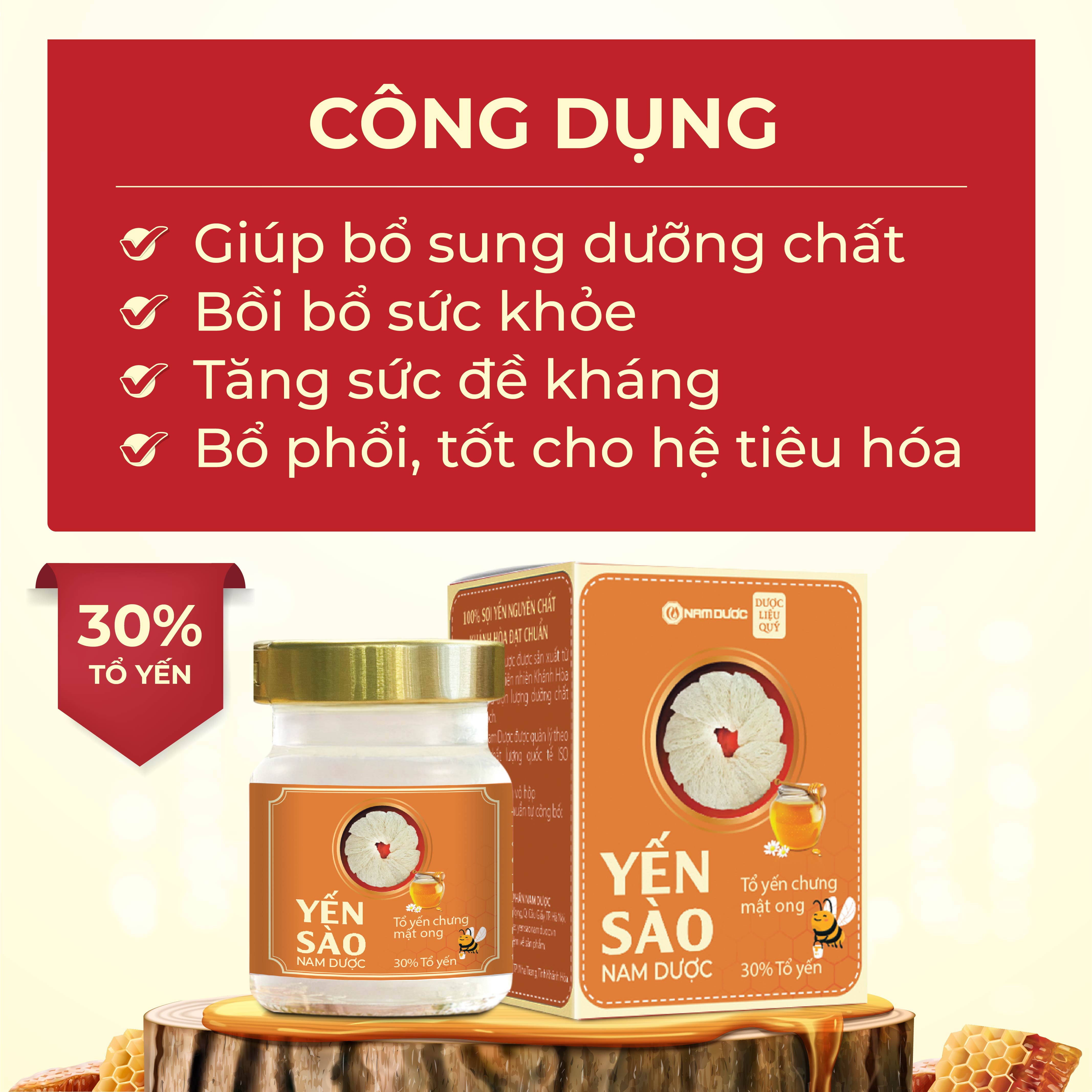 Yến sào Nam Dược lọ 70ml - Tổ yến chưng mật ong, bổ sung dưỡng chất, bồi bổ sức khỏe, tăng sức đề kháng