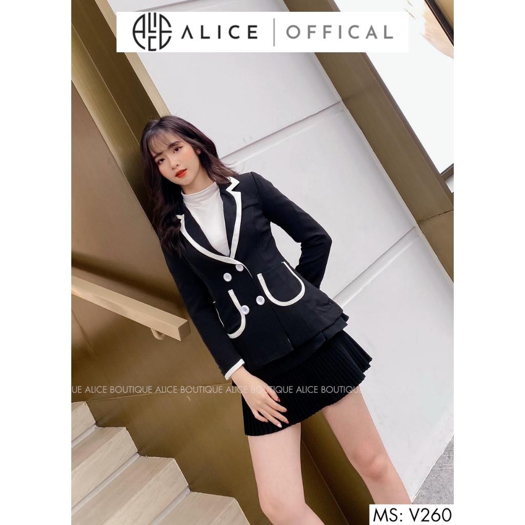 Áo Vest Nữ Thiết Kế Màu Đen ALICE Phối Viền Trắng Trẻ Trung Thanh Lịch V260