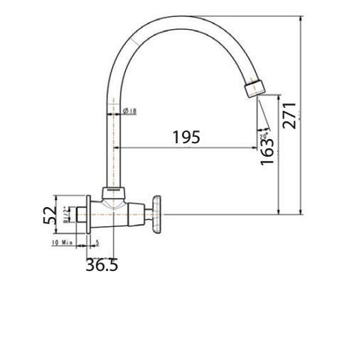 Vòi bếp lạnh gắn tường (âm tường) Winston WF-T707(FFAST707)- hàng chính hãng American Standard