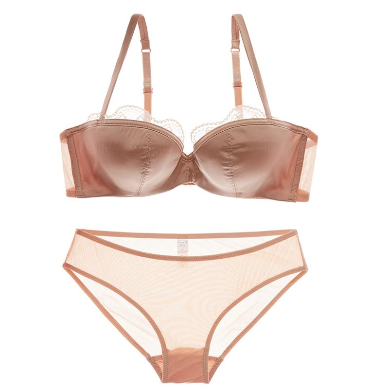 Mới Satin Cúp Nửa Bộ Áo Ngực Đỏ Nữ Bộ Đồ Lót Gợi Cảm Plus Kích Thước B C D Cúp Ren Lót Đẩy lên Bộ Áo Ngực Cotton Mỏng