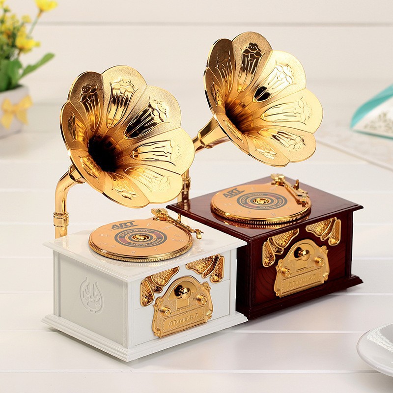 Hộp Nghe Nhạc Cổ Điển Hoa Loa Kèn Kiêm Hộp Đựng Trang Sức Giúp Tôn Sự Quý Phái Cho Ngôi Nhà Của Bạn, Kích Thước :12.5*10.3*21.5cm