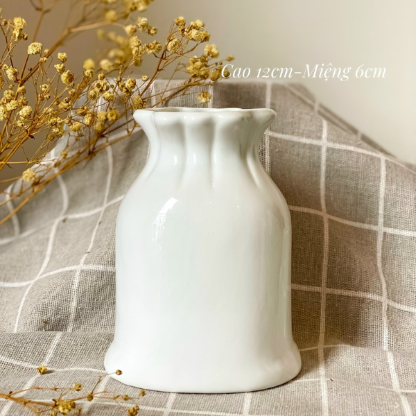 Lọ Hoa Gốm Sứ Mini Bát Tràng Men Trắng Mỹ Nghệ Việt