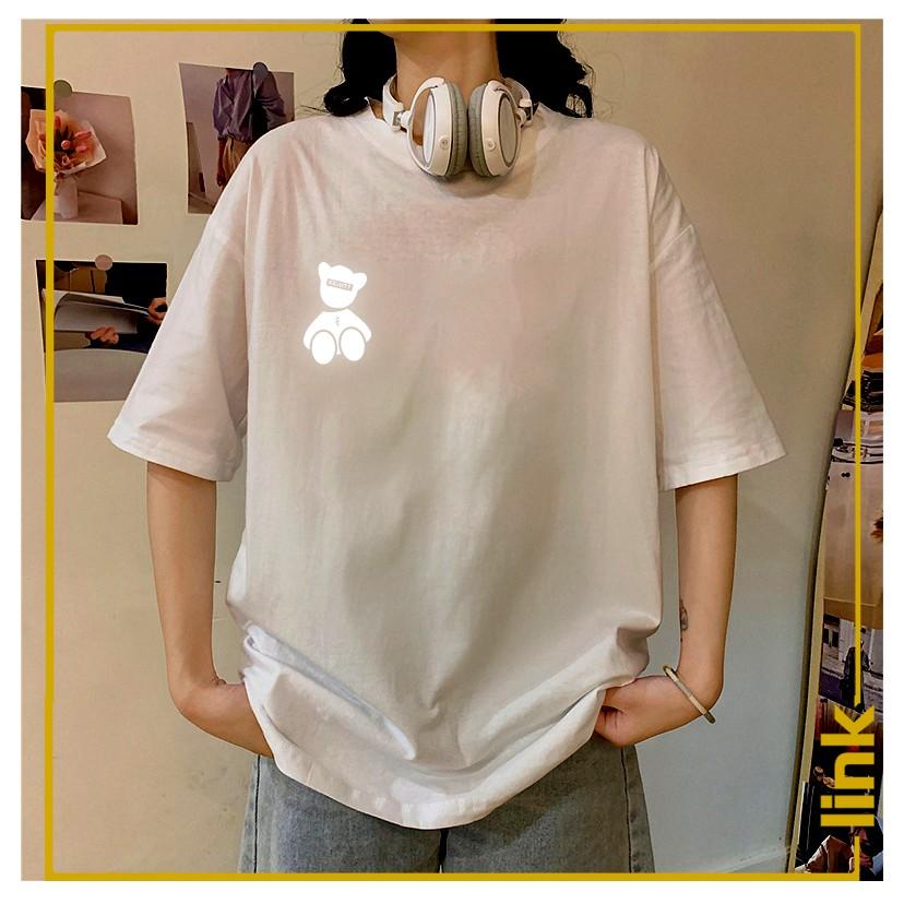 Áo phông nam nữ GẤU TEDDY HANDSOME phản quang bạc tay lỡ Unisex (Đen, Trắng)