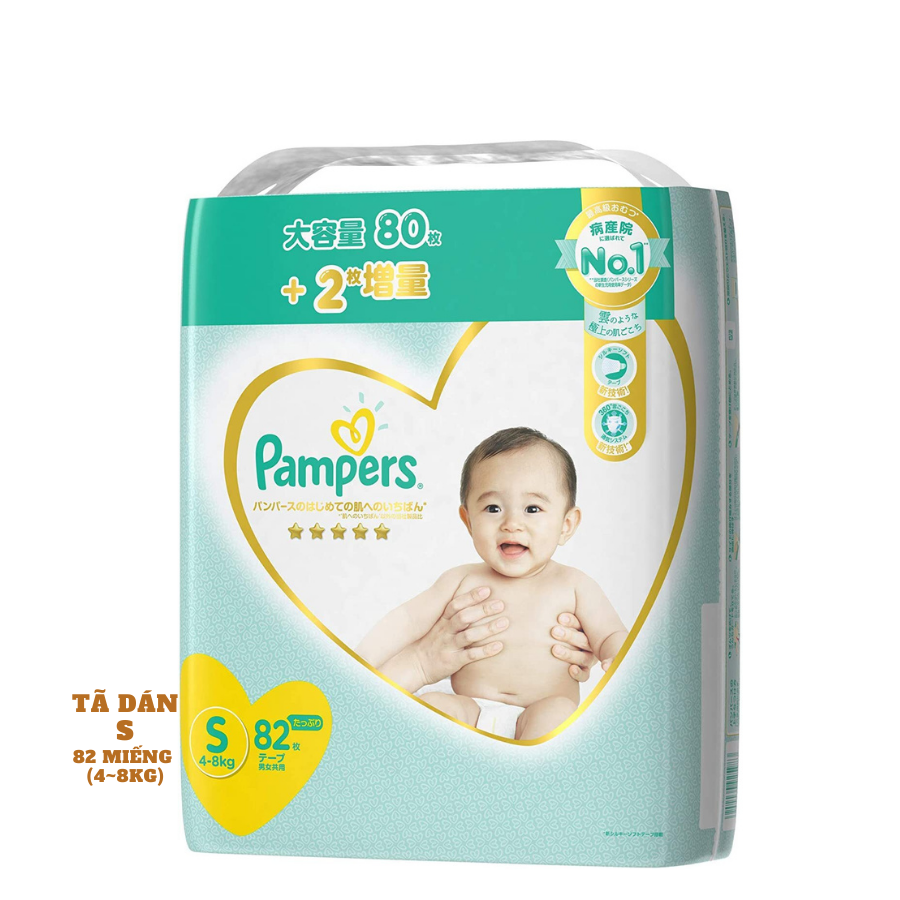 Bỉm - Tã dán Pampers Premium New size S 82 miếng (Cho bé 4~8kg)