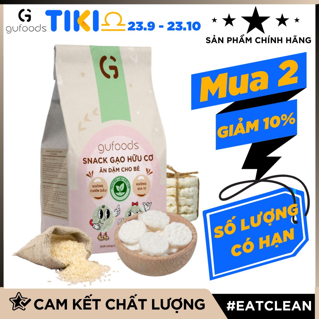 Bánh snack ăn dặm hữu cơ cho bé GUfoods - Thành phần gạo organic, Không gia vị, Dễ Tiêu hoá, Phù hợp cho bé từ 1 tuổi