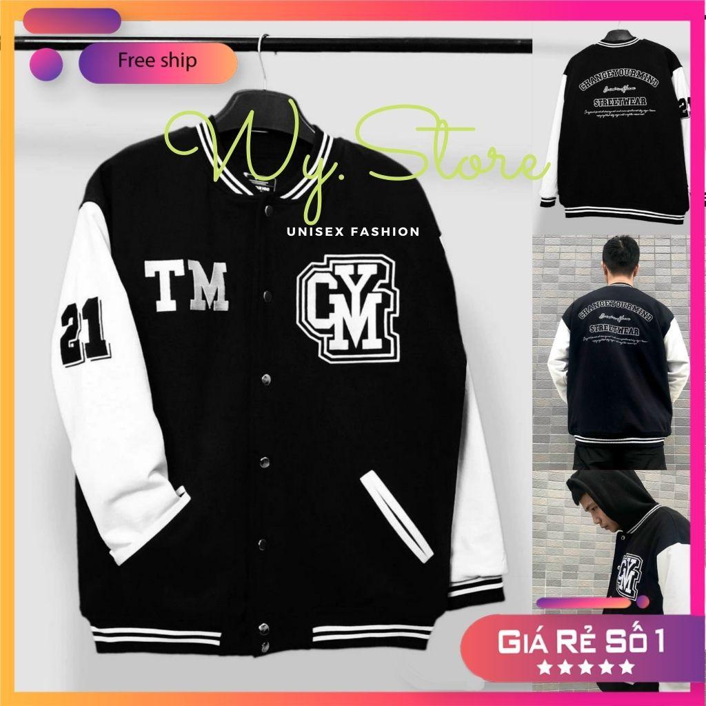 Áo Khoác Bomber Bóng Chày - Áo Khoác Dù Nam Nữ Unisex GYM-TM Màu Đen Có Form Rộng XL