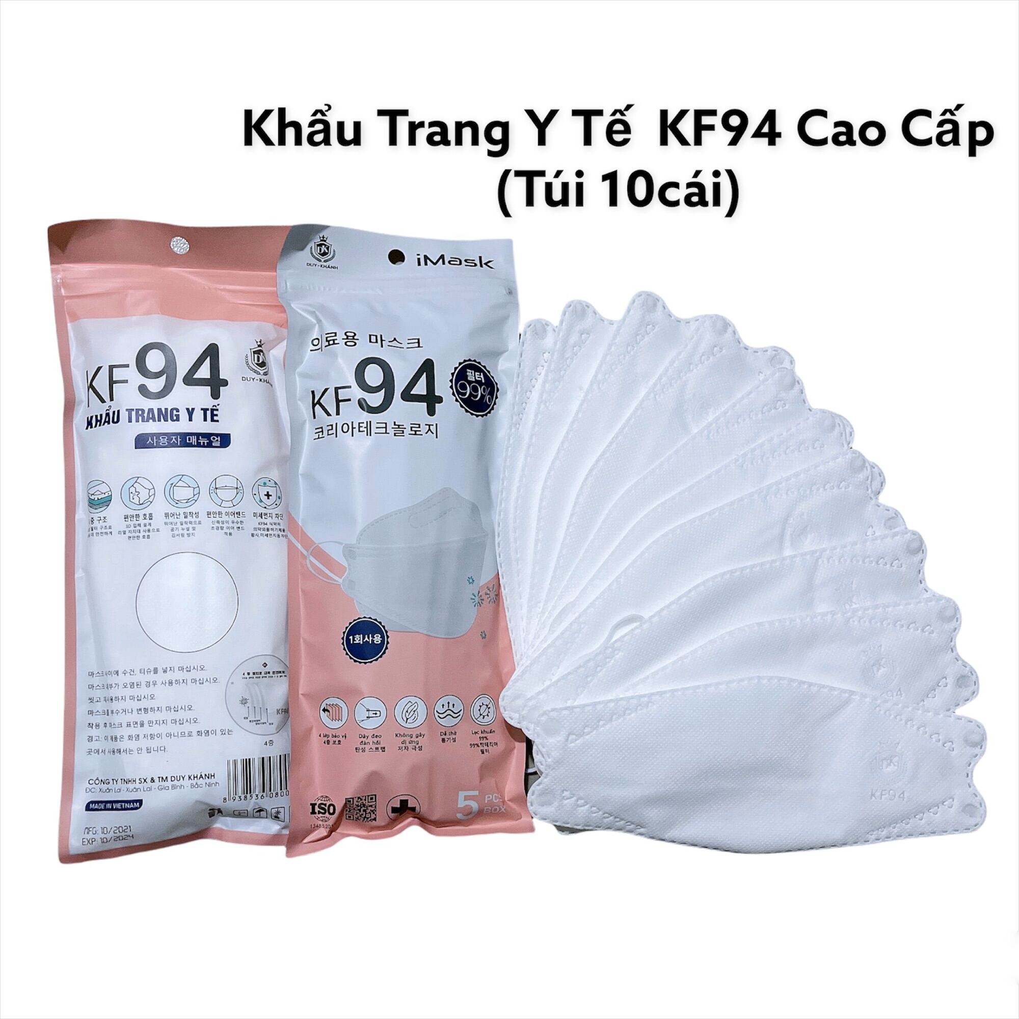 [Túi 10 cái] KHẨU TRANG KF94 Duy Khánh, hàng 4 lớp cao cấp, chống bụi, chống vi khuẩn theo Công Nghệ Hàn Quốc