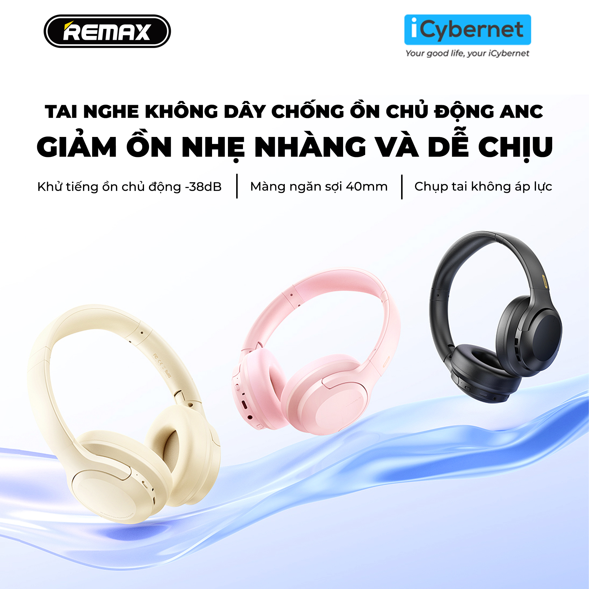 Tai nghe chụp tai không dây chống ồn chủ động ANC Remax RB-900HB - Hàng chính hãng