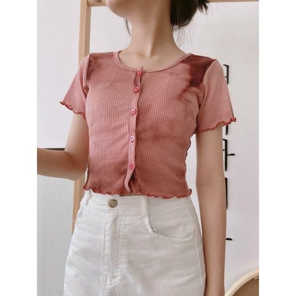 Áo croptop thun gân loang màu cổ tròn chất dày mịn tôn dáng