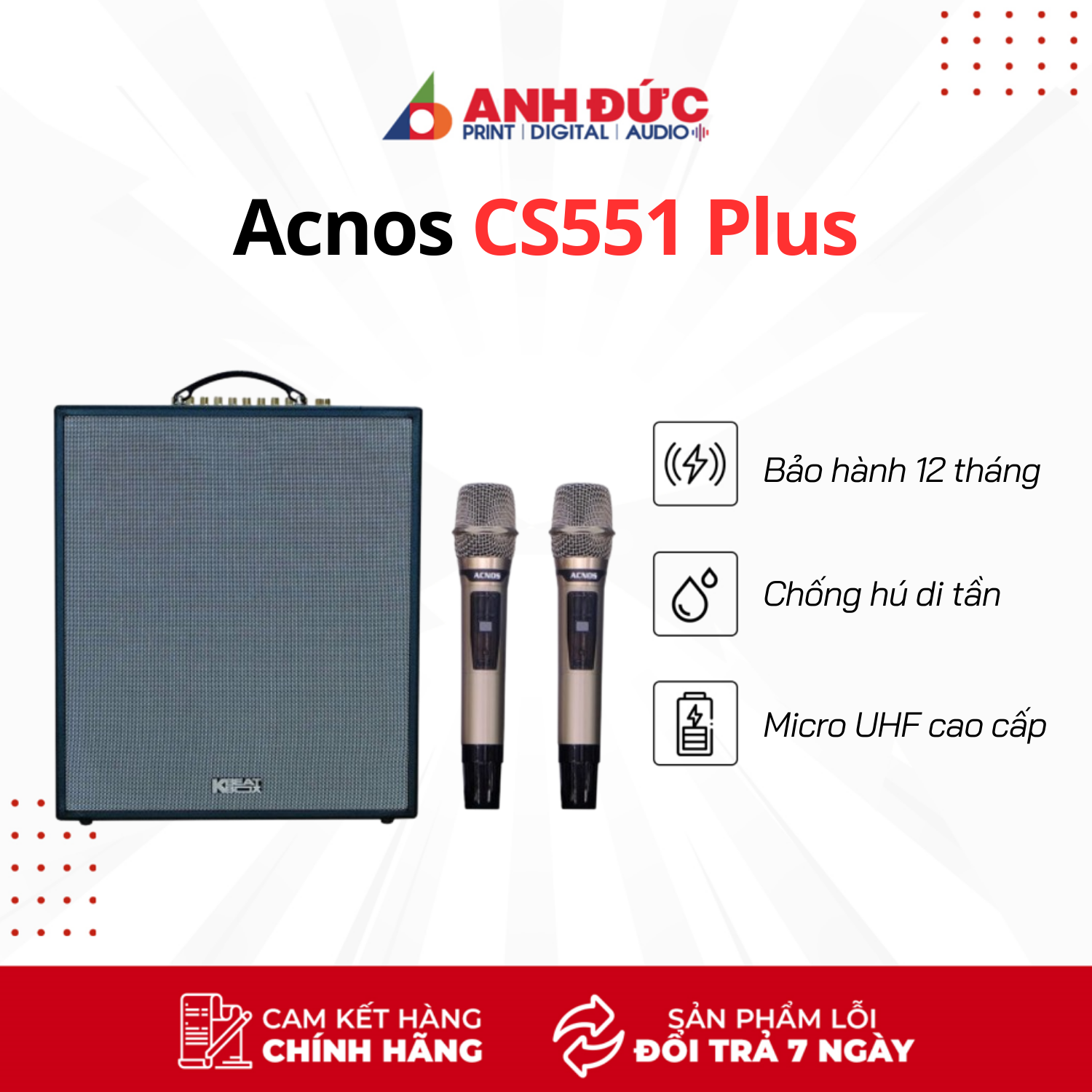Loa Karaoke Acnos CS551 Plus Kèm 2 Micro Không Dây - Hàng Chính Hãng