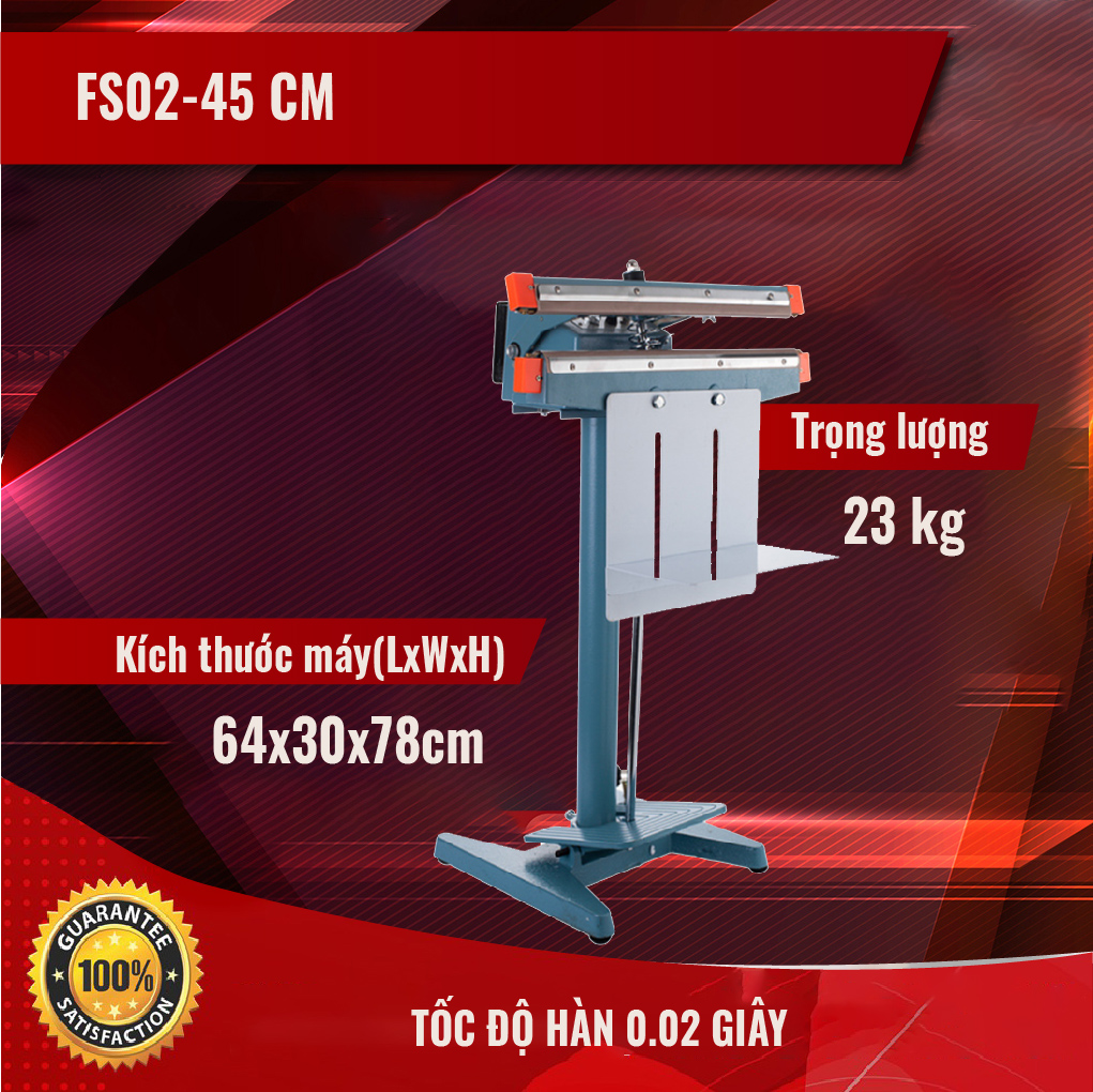 Máy Hàn Miệng Túi Dập Chân FS02 Từ SGE. Máy Có Công Suất Cao, Gia Nhiệt Nhanh, Dùng Được Cho Mọi Loại Túi. Hàng Nhập Khẩu Chính Hãng SGE Thailand. Máy Được Tặng Kèm 1 Bộ Dây Hàn Dự Phòng.