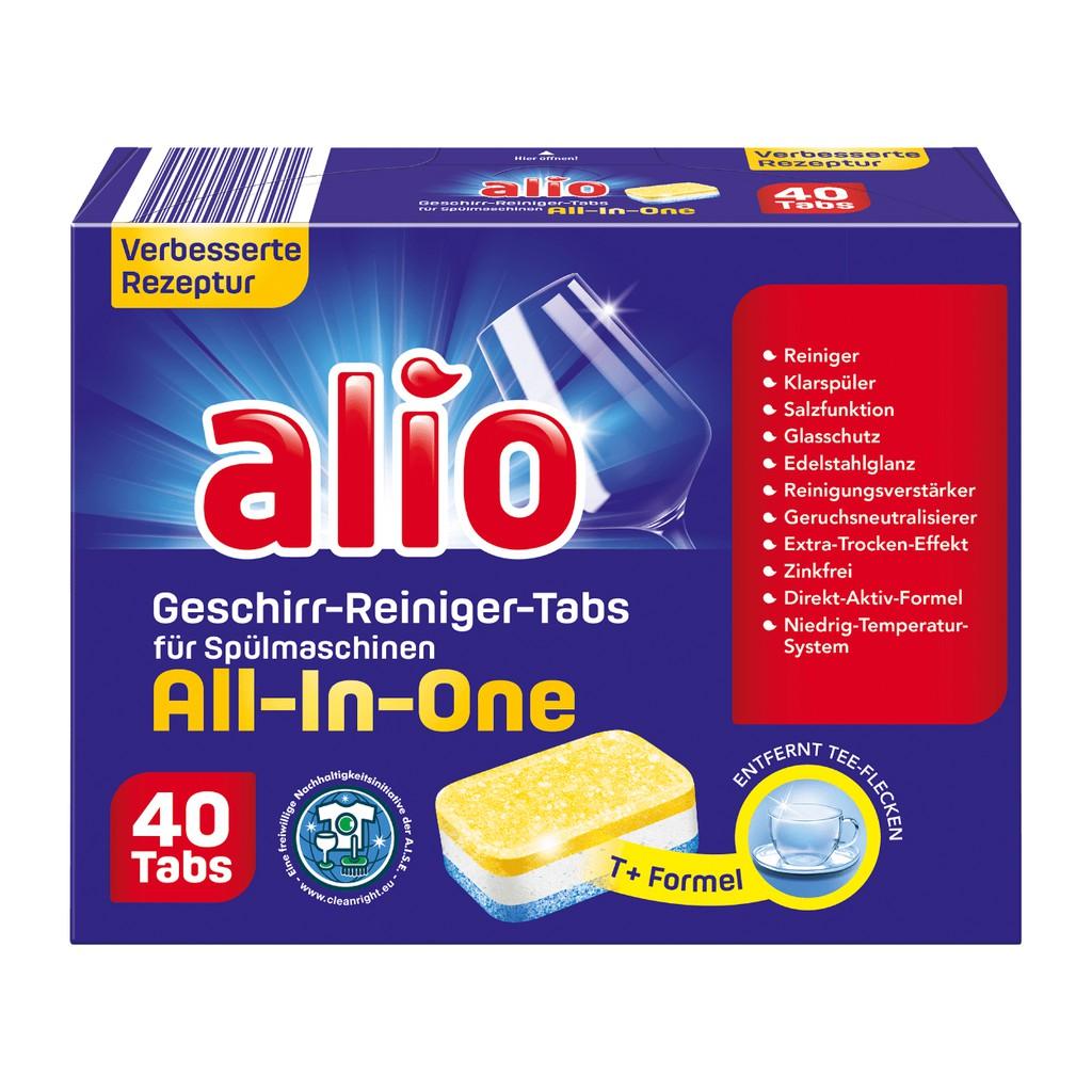 Viên rửa bát Tổng hợp All in one - Alio 40 viên- Đức dùng cho Máy rửa bát chén + Tặng viên finish Nhật