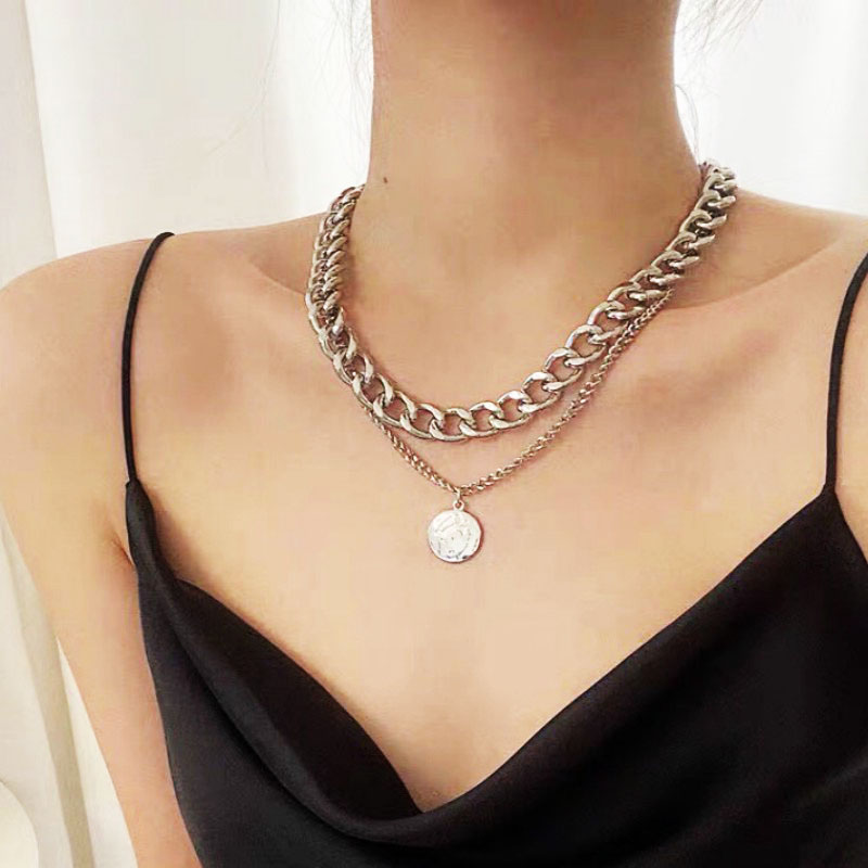 Vòng cổ dây chuyền titan unisex 2 lớp cá tính nổi bật trẻ trung năng động