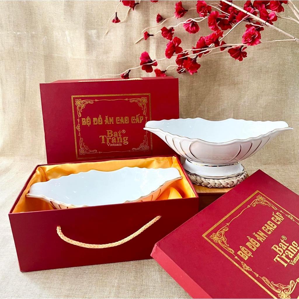 Bát Đĩa Bày Gà Cúng Nguyên Con Đĩa Thuyền Gốm Sứ Bát Tràng Cao Cấp Màu Trắng Vẽ Hoa Nhiều Mẫu - Gốm Bích