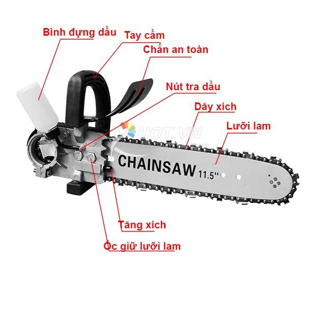 Lưỡi cưa xích gắn máy mài cầm tay - CHAIN SAW LOẠI 1 - Có bình tra nhớt tự động - Bộ lưỡi cưa xích