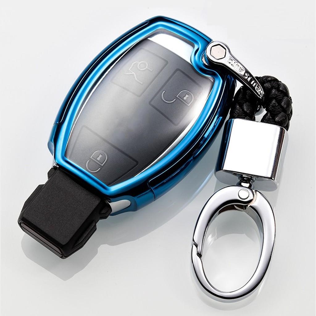 Ốp, bọc chìa khóa silicon màu tráng gương bảo vệ chìa khóa cho xe Mercedes…kèm móc đeo Inox
