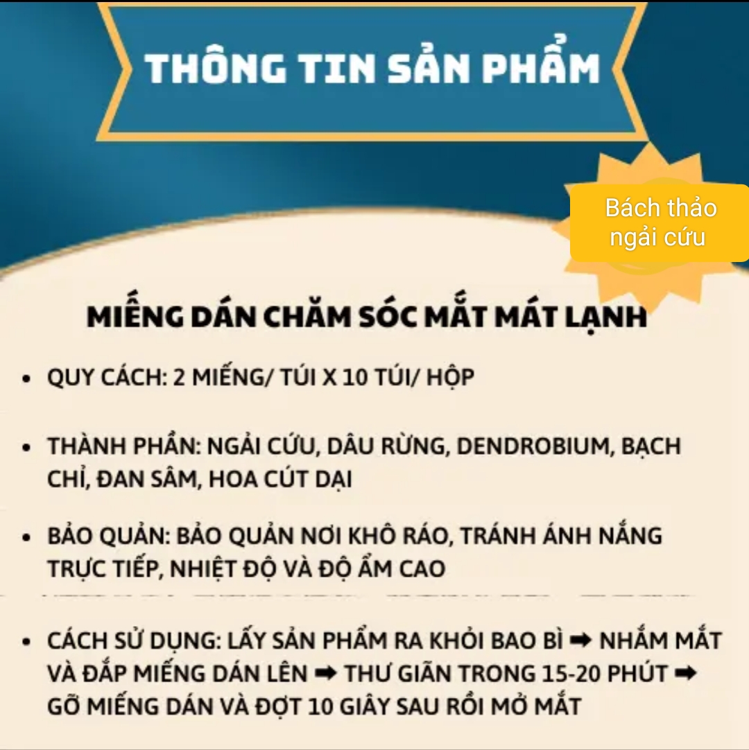 Hộp 10 cặp Miếng đắp mắt E ngải cứu mát lạnh giúp thư giản, giảm quầng thâm, mỏi mắt