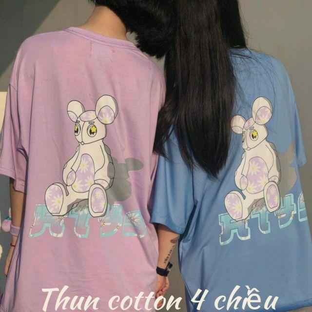 Áo thun tay lỡ, áo thun tay lỡ unisex, áo thun cotton 4 chiều, áo in hình gấu teddy