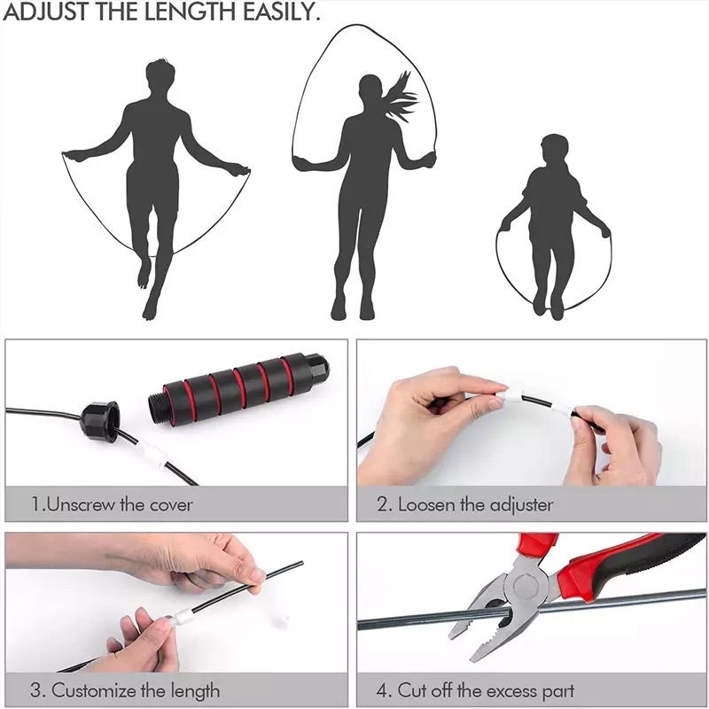 Dây nhảy giảm cân đốt mỡ bụng lõi thép đàn hồi có tạ 2.9m tập thể dục gym tại nhà, Dây Nhảy Tập Thể Dục Thể Thao Giảm Cân Lõi Thép