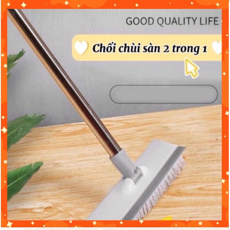 Chổi chà sàn nhà tắm 2 công dụng, đa năng 1 mặt chà, 1 mặt gạt nước, cán inox dài tiện dụng