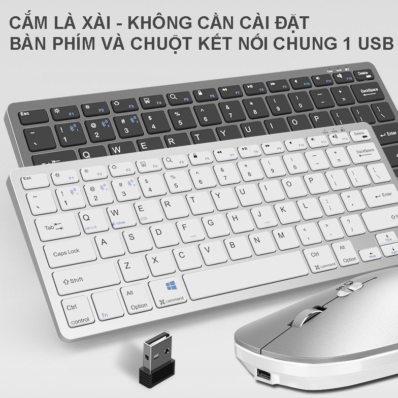 Bộ Bàn phím chuột không dây mini W616C - pin sạc TypeC- đa kết nối bluetooth 5.0 + 3.0 + Usb wireless 2.4G hàng nhập khẩu