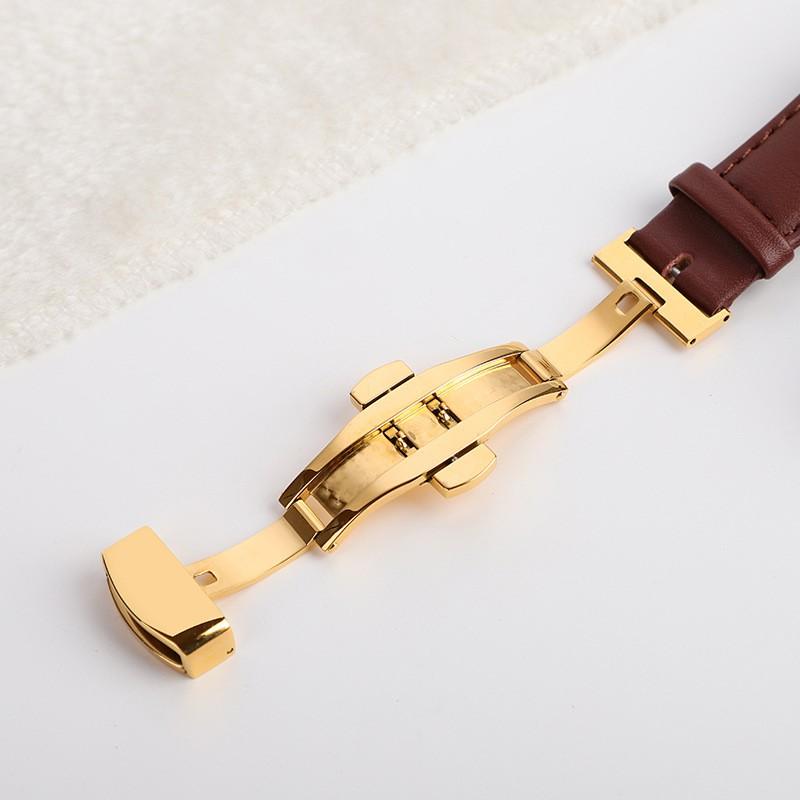 Dây da đồng hồ nam nữ DA BÒ THẬT MỊN 4 lớp KÈM KHÓA BƯỚM ĐÔI thép không gỉ 316L, siêu mềm