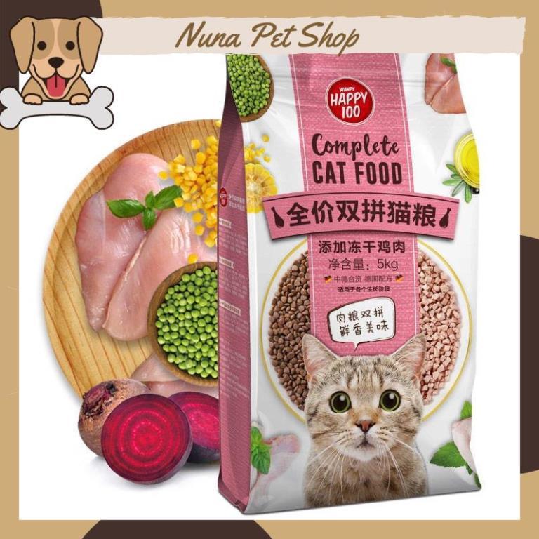 Thức ăn hạt cho mèo Happy 100 mix thịt gà và cá hồi thơm ngon, giàu dinh dưỡng
