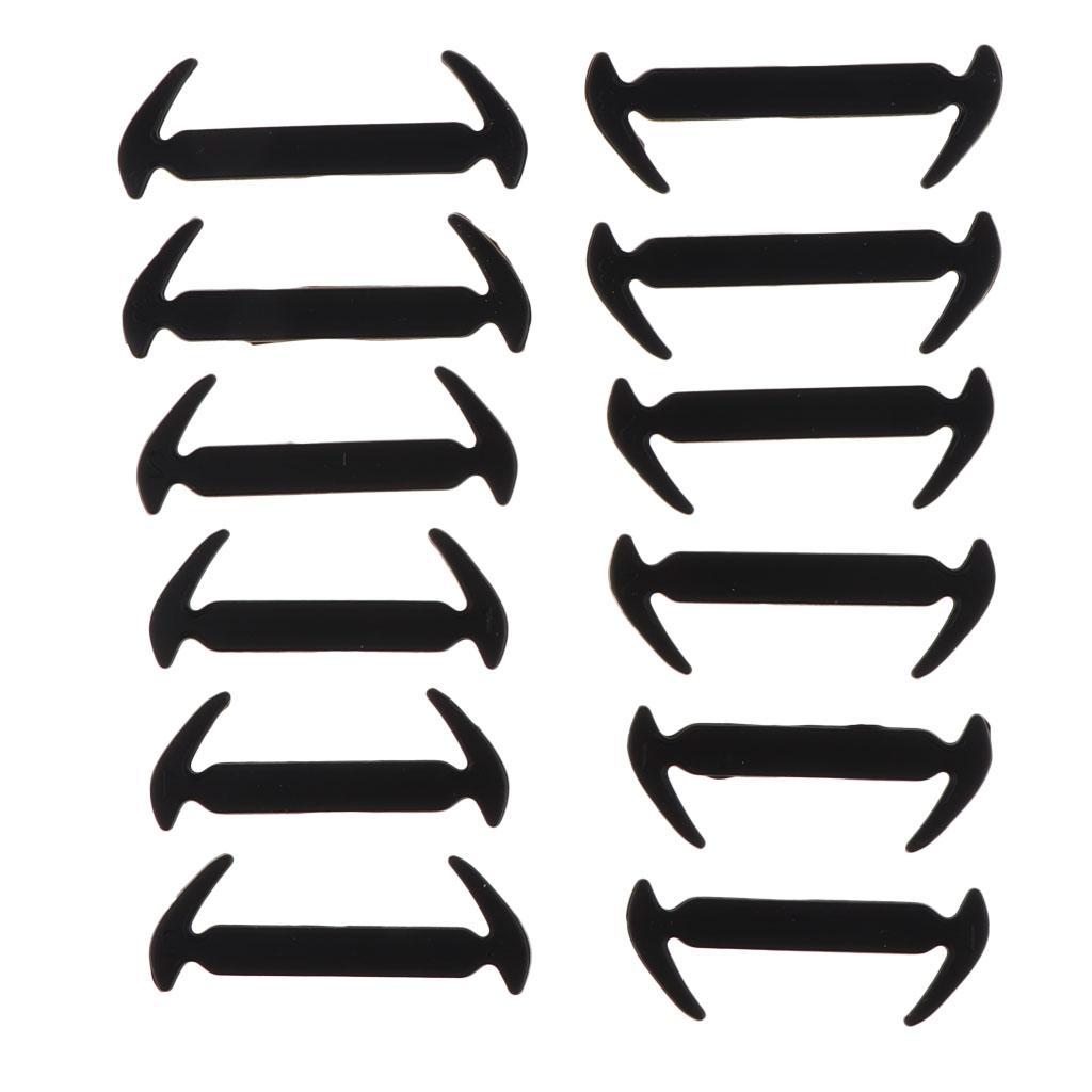 2x12Pcs / Set Unisex No Shoe Laces Elastic Silicone Sneaker Laces Black