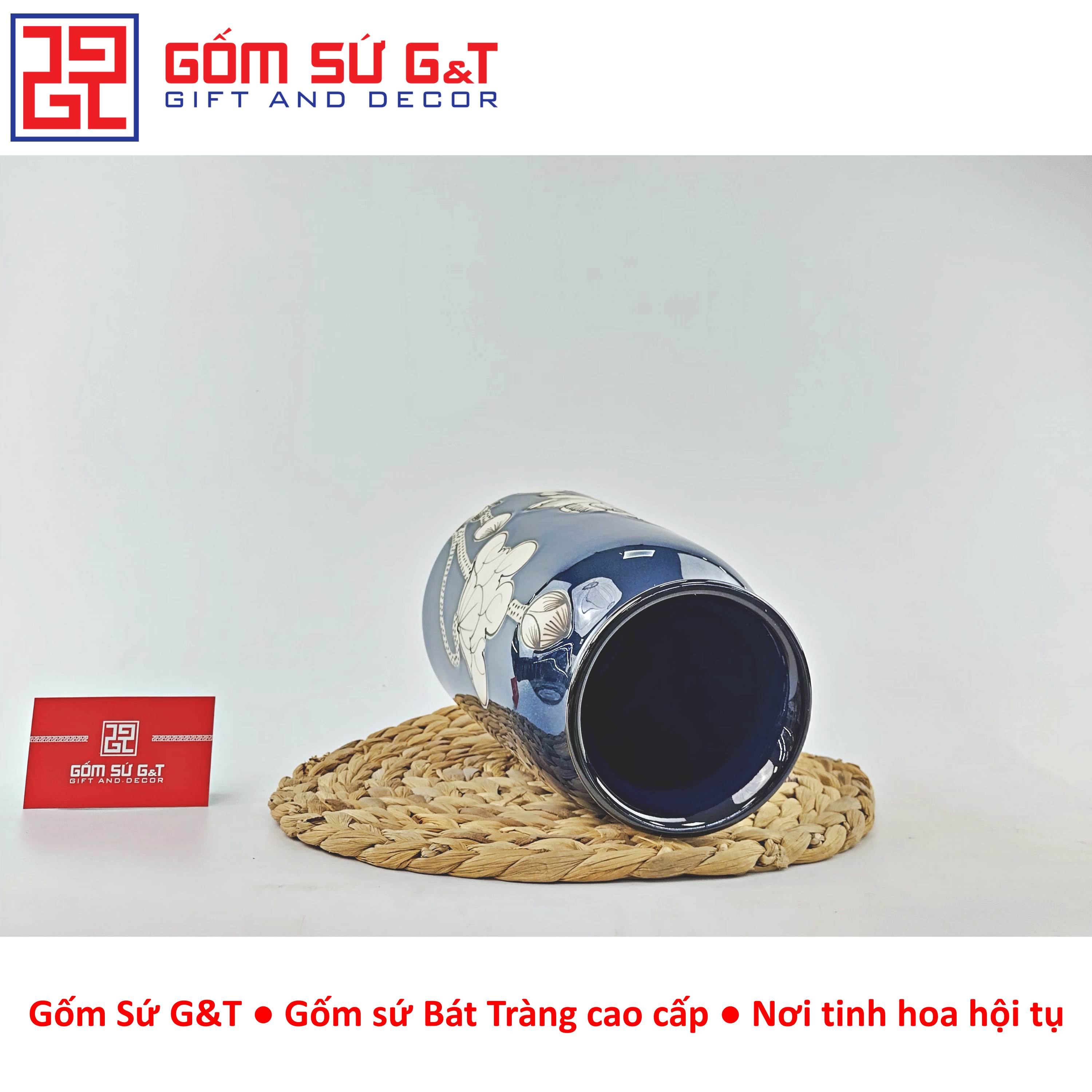 Lọ hoa men hỏa biến dáng đầm vẽ sen Gốm Sứ G&amp;T